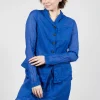 Button Fastening Jacket with Elasticated Back Detail in Royal Paper