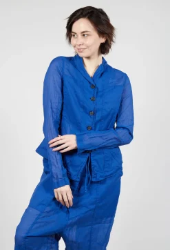 Button Fastening Jacket with Elasticated Back Detail in Royal Paper