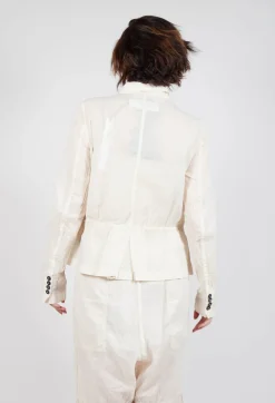 Button Fastening Jacket with Elasticated Back Detail in Greige Paper