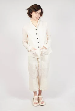 Button Fastening Jacket with Elasticated Back Detail in Greige Paper