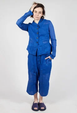 Button Fastening Jacket with Elasticated Back Detail in Royal Paper