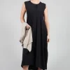 Button Front Long Dress in Black