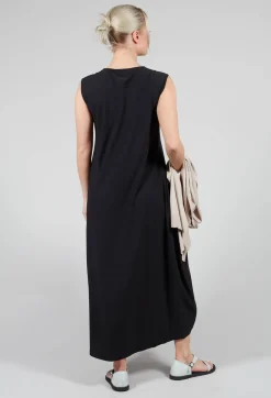 Button Front Long Dress in Black