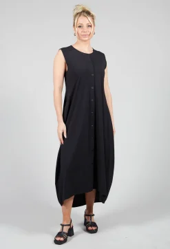 Button Front Long Dress in Black