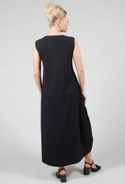 Button Front Long Dress in Black