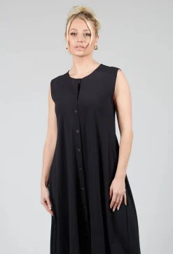 Button Front Long Dress in Black