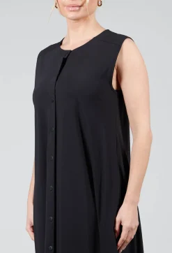Button Front Long Dress in Black