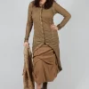 Button Front Top in Camel Cloud
