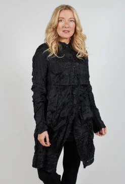 Button Plisse Shirt in Black