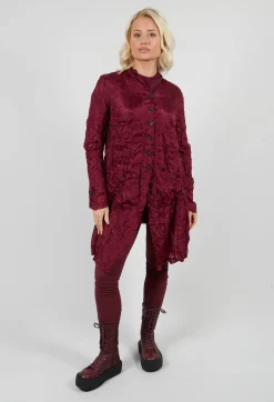 Button Plisse Shirt in Merlot Cloud