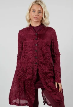 Button Plisse Shirt in Merlot Cloud
