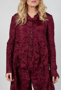 Button Plisse Shirt in Merlot Cloud