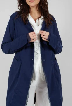 Button Through Coat in Navy
