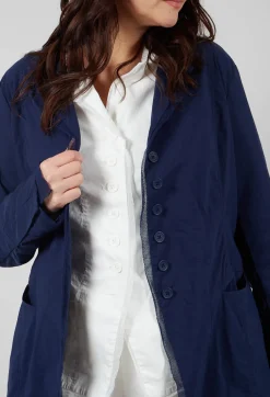 Button Through Coat in Navy