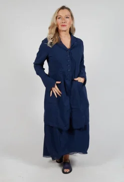 Button Through Coat in Navy