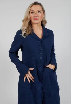 Button Through Coat in Navy