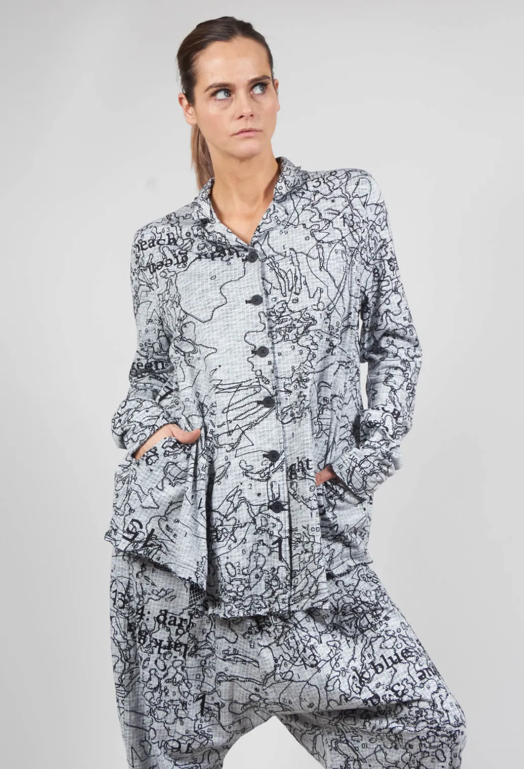Button Through Jacket in Black Print