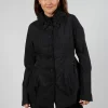 Button Through Jacket in Black Shiny Print