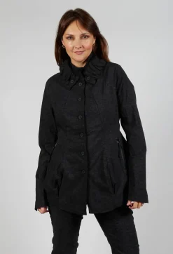 Button Through Jacket in Black Shiny Print