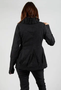 Button Through Jacket in Black Shiny Print