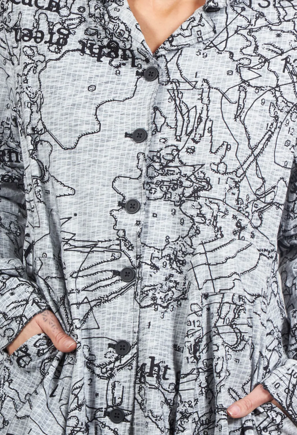 Button Through Jacket in Black Print