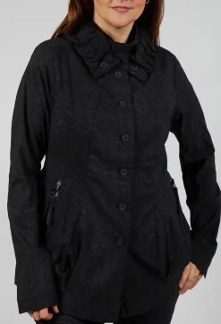 Button Through Jacket in Black Shiny Print