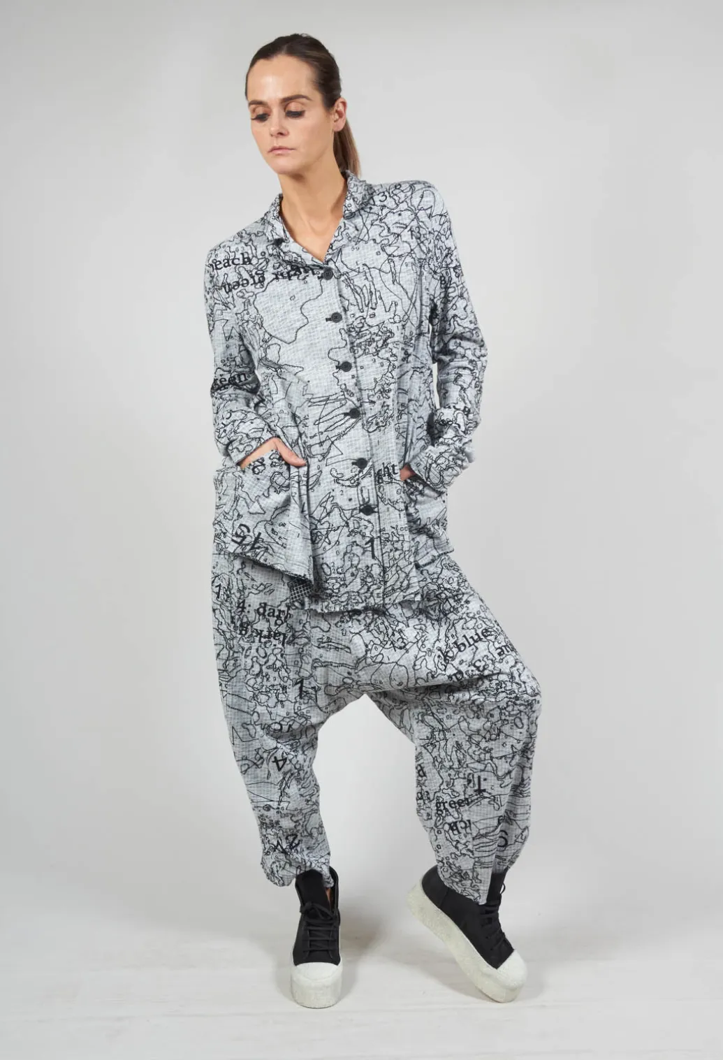 Button Through Jacket in Black Print