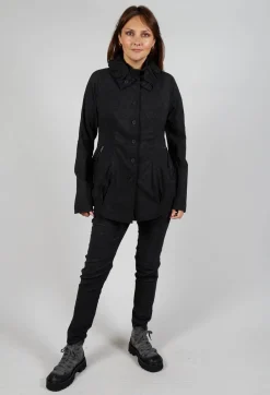 Button Through Jacket in Black Shiny Print