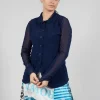 Button Through Jacket with Sheer Sleeves in Navy