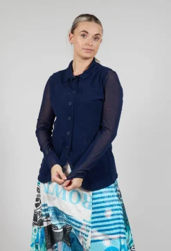 Button Through Jacket with Sheer Sleeves in Navy
