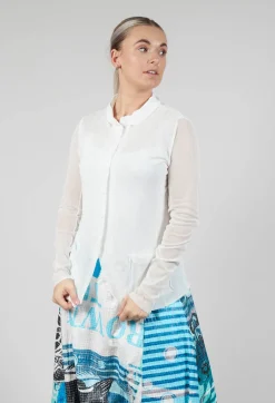 Button Through Jacket with Sheer Sleeves in Offwhite