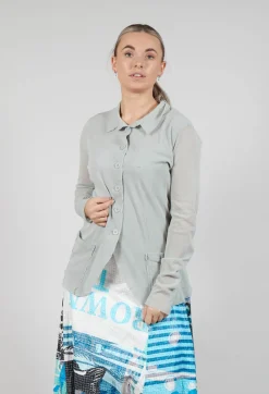 Button Through Jacket with Sheer Sleeves in Grey