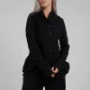 Button Through Jacket with Tulip Hem in Black Stripe