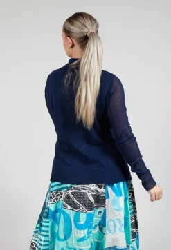 Button Through Jacket with Sheer Sleeves in Navy