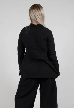 Button Through Jacket with Tulip Hem in Black Stripe