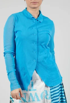 Button Through Jacket with Sheer Sleeves in Malibu