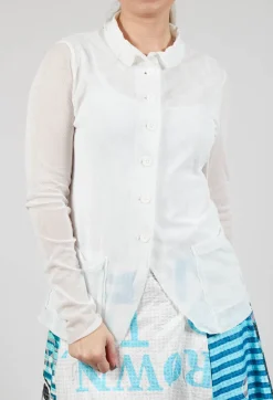 Button Through Jacket with Sheer Sleeves in Offwhite