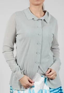 Button Through Jacket with Sheer Sleeves in Grey