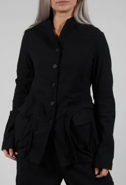 Button Through Jacket with Tulip Hem in Black Stripe