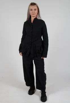 Button Through Jacket with Tulip Hem in Black Stripe