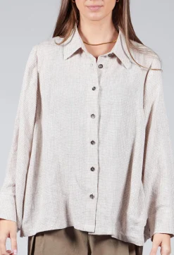 Button Through Shirt in Beige Check