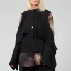 Button Through Shirt with Cut Out Shoulders in Black