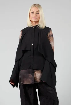 Button Through Shirt with Cut Out Shoulders in Black