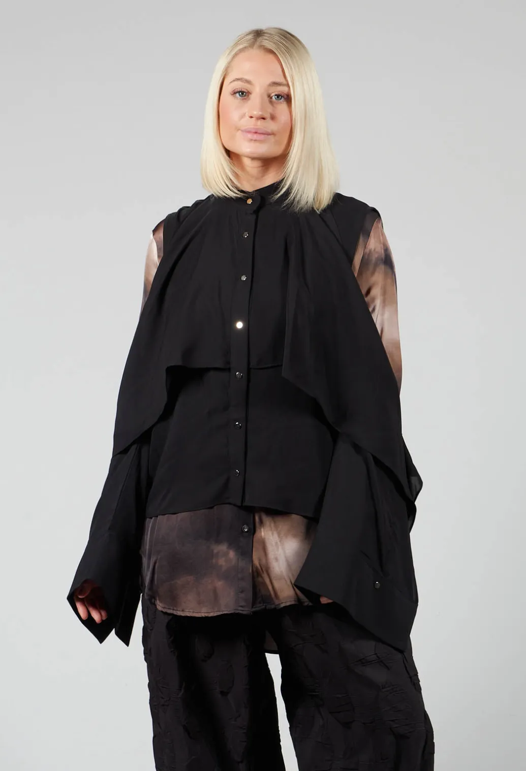 Button Through Shirt with Cut Out Shoulders in Black