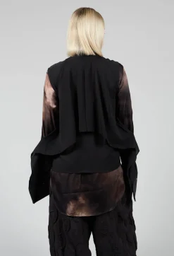 Button Through Shirt with Cut Out Shoulders in Black