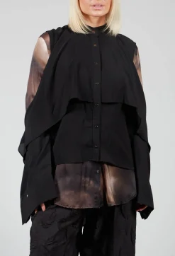Button Through Shirt with Cut Out Shoulders in Black