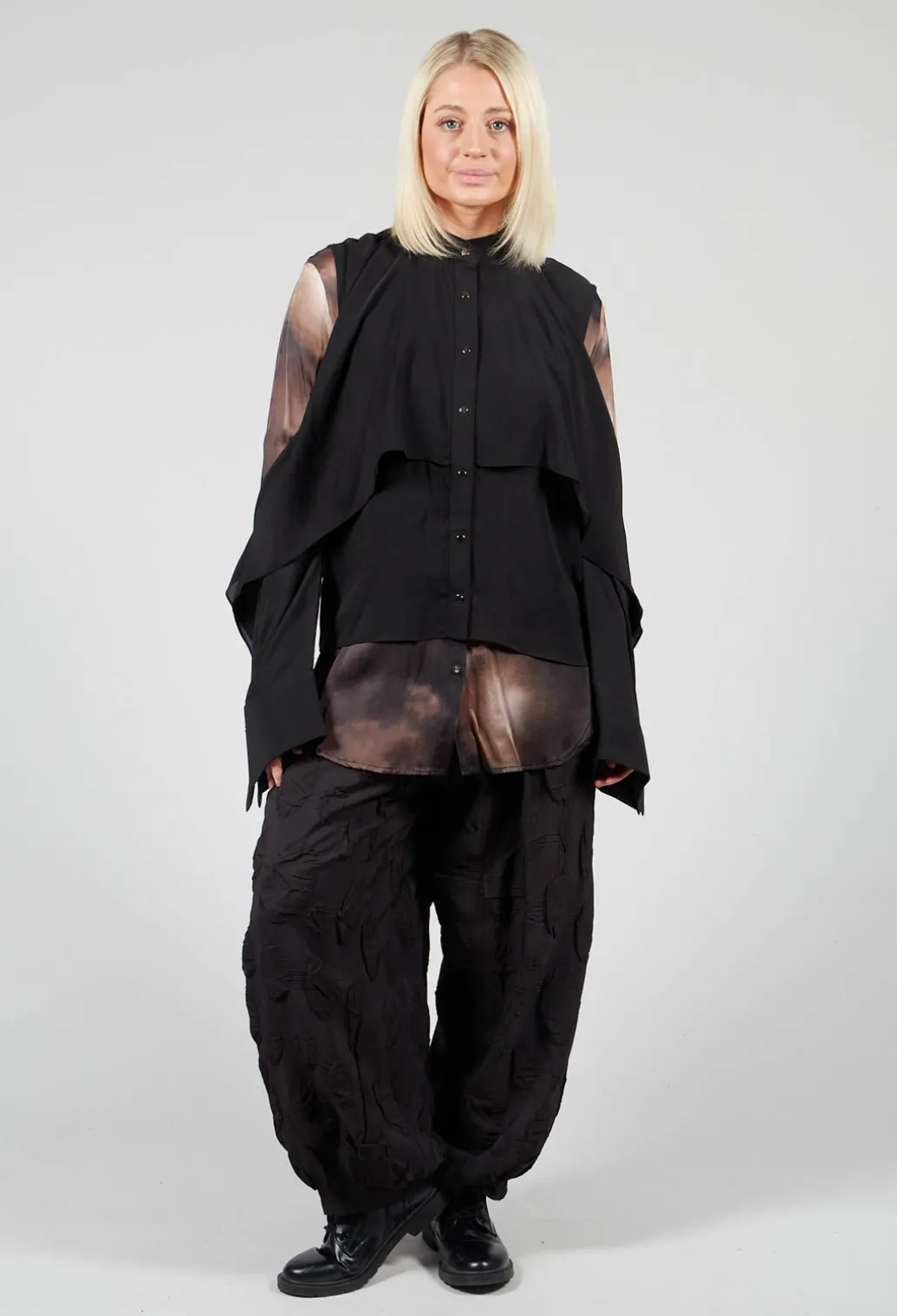 Button Through Shirt with Cut Out Shoulders in Black