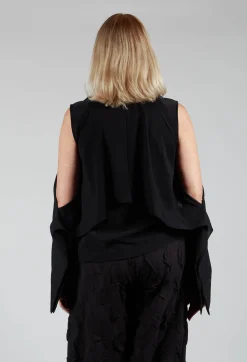 Button Through Shirt with Cut Out Shoulders in Black