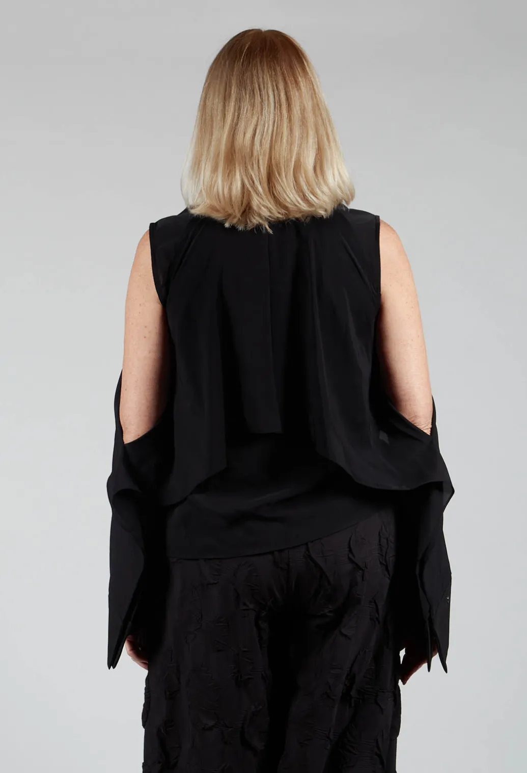 Button Through Shirt with Cut Out Shoulders in Black