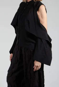 Button Through Shirt with Cut Out Shoulders in Black